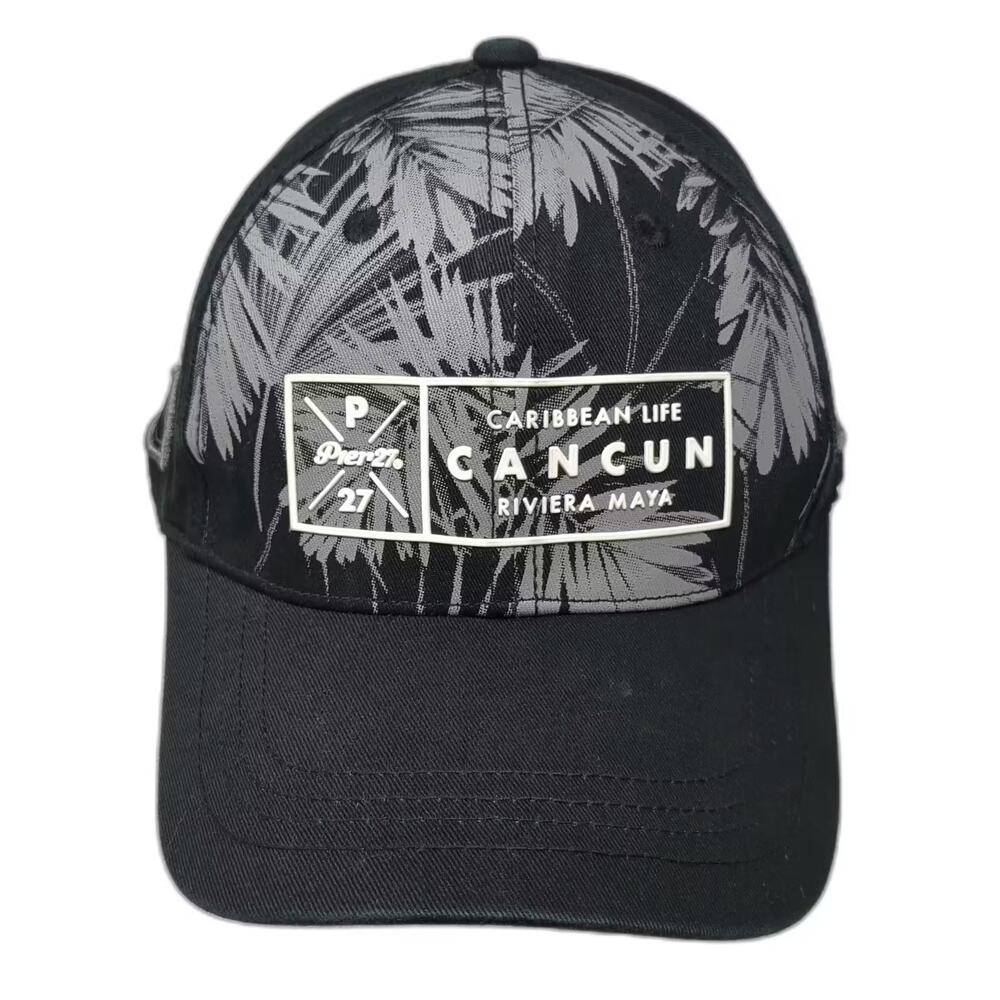 Pier 27 Baseball Cap Black Gray Cancun Caribbean Palm Leaf Riviera Maya Hat OS